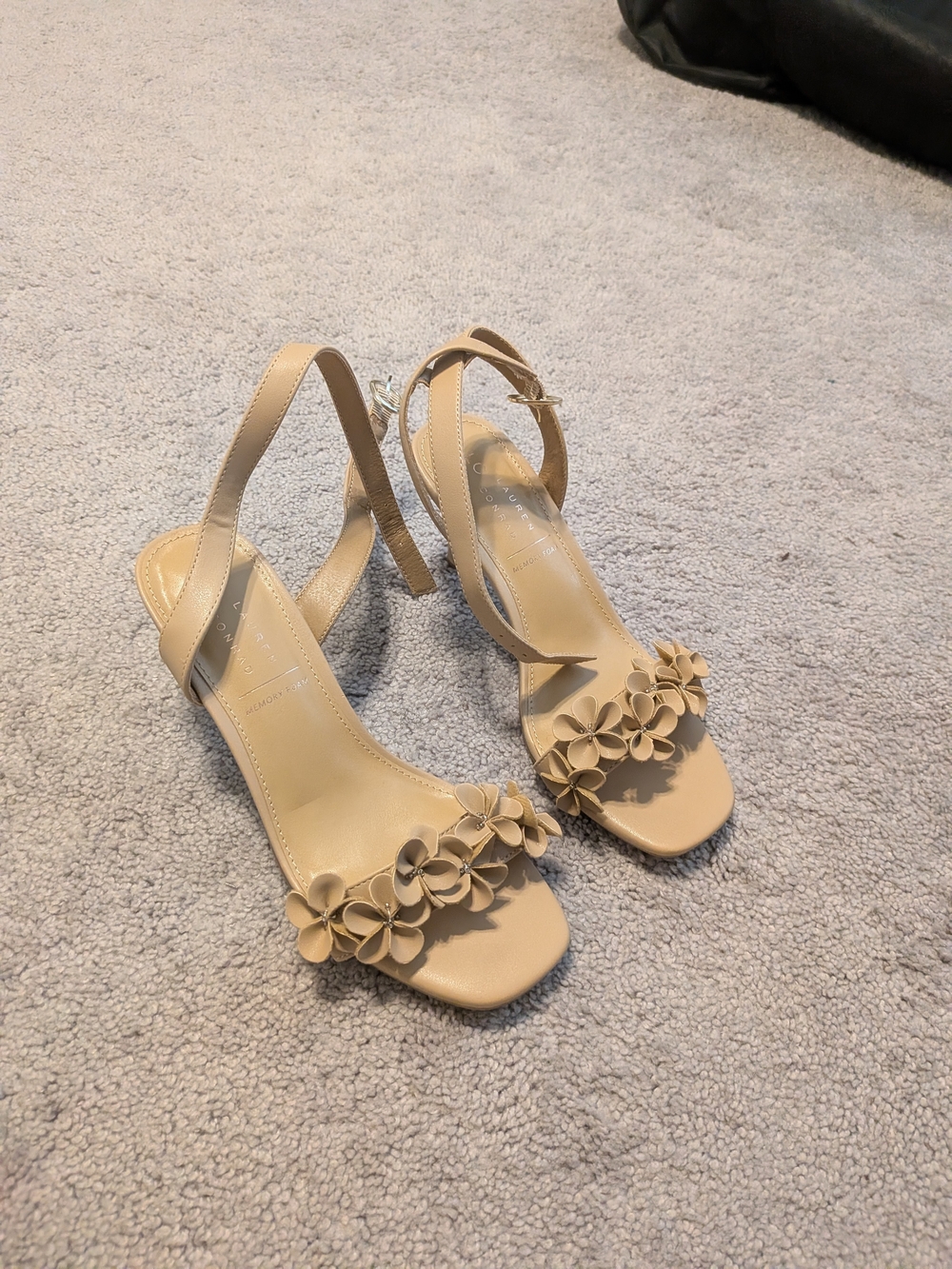 Lauren Conrad Beige Floral Ankle-Strap Women's Heeled Sandals